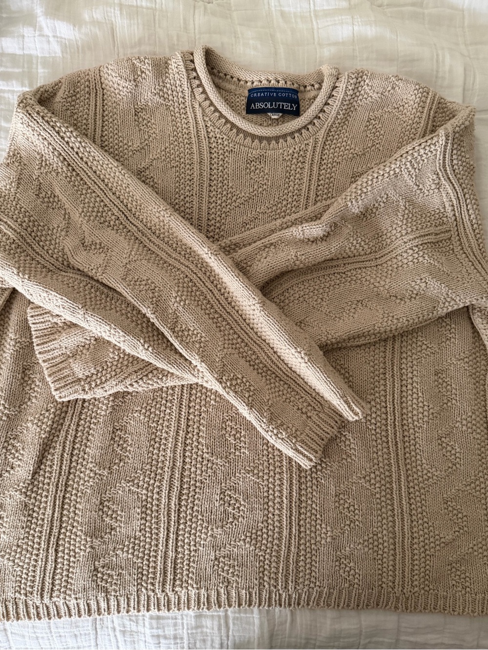 Made in the USA Absolutely Women’s Fisherman Crewneck Cable Knit Sweater - Taupe